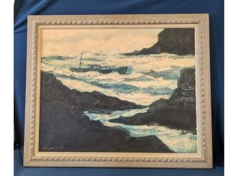 Signed 1960s Seascape Painting Oil On Artist Board