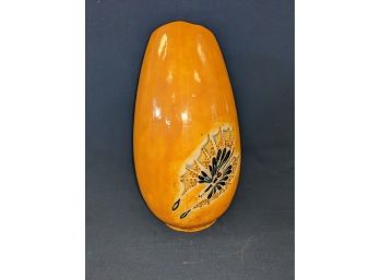 Vintage Handmade Yellow Vase With Butterflies And Dragonfly