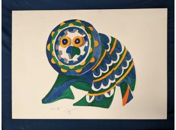 Pencil Signed, Titled, And Dated Watercolor Painting 'Owl III'