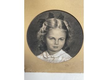 Vintage Portrait Of  A Beautiful Young Girl Age 8  Charcoal Illustration Signed And Dated Adam .