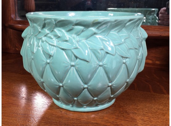 Lovely Large Vintage McCOY Pottery Jardiniere - Aqua Blue - Diamond Quilted Pattern - GREAT 1940s Piece !