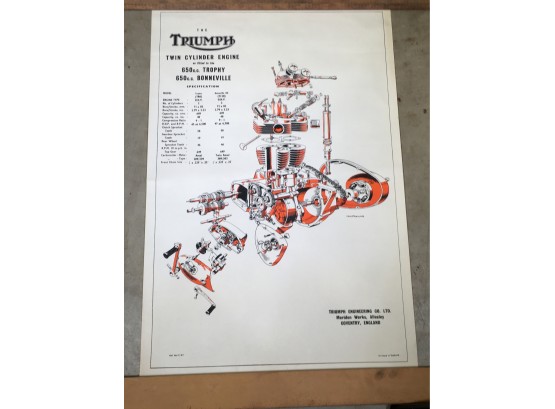 Phenomenal Lot Of Nine (9) Vintage 1960s TRIUMPH MOTORCYCLE Engineering Posters - NOT Reprints - AMAZING FIND