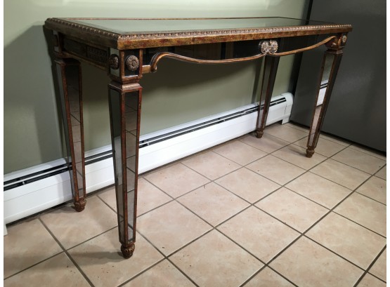 Paid $895 - Stunning Venetian Style Mirrored Console / Sofa Table - Gold Antiqued Finish - Very Expensive Look