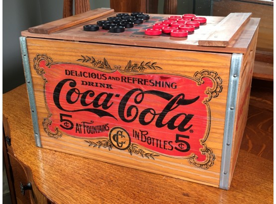 Cute Antique Style Coca Cola Checkers Box With Set Of Checkers - Very Cool Piece ! - Vintage / Antique Style !