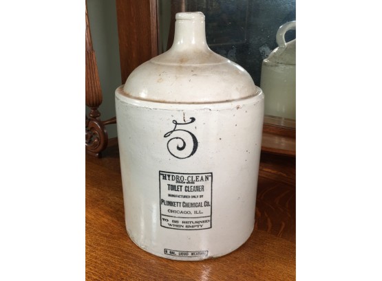 Fantastic Antique 5 Gallon Stoneware Jug - Hydro Clean Toilet Cleaner - Plunkett Chemical Company - Chicago