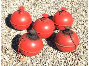 Lot Of Five (5) Vintage DIETZ Red Smudge Pots / Road Flares With Some Extra Wicks - For Kerosene Use Only