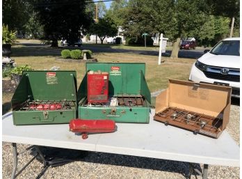 Lot Of Three Camping Stoves - (2) Coleman (1) Primus - Plus Full Can Of Fuel - Everything Seems To Be OK