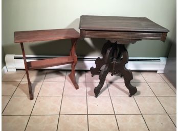 Two Antique / Vintage Tables - One Large Victorian Lamp Table & Small Side / Book Table - BOTH NEED WORK !