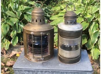 Two Large Antique / Vintage Boat / Ship Lanterns - GREAT OLD PATINA - Awesome Mancave  Nautical Decor !
