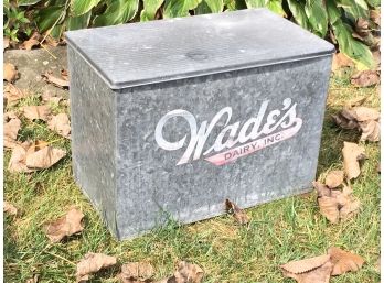 Awesome Vintage Galvanized Metal Milk Box From Wades Dairy - Unusual Larger Size - Box Lining Is Insulated