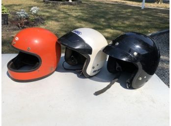 Group Lot Of Three Vintage Motorcycle Helmeorts - 1970s / 1980s - Size M/ L - Cool Pieces Even For Decoration