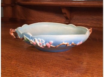 Great Vintage 1940s ROSEVILLE POTTERY Bowl In Apple Blossom Pattern - Blue / Pink - #328 - 8' - NICE PIECE !