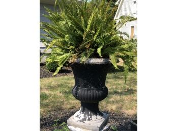 Large Ornate Cement Base - Probably Held Birdbath - Along With Large Victorian Style Resin Urn - OVERSIZED !