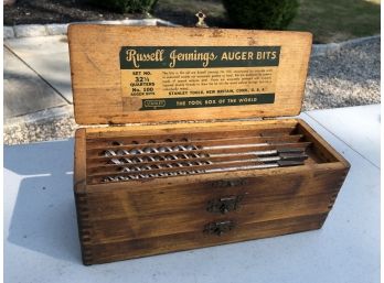 Fantastic Set Of Antique STANLEY / RUSSELL JENNINGS Auger Bits - Model #100 In Original Wood Case - RARE FIND