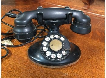 Awesome Art Deco Style Antique Rotary Phone - All Black - ALL ORIGINAL As Found - With Original Cord !