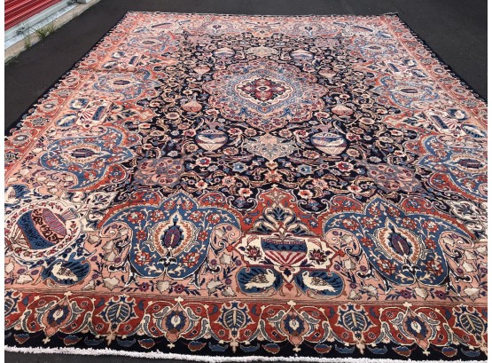 Kashmar , Vintage Hand Knotted Persian Rug,  13 Feet 1 Inch By 9 Feet 6 Inches