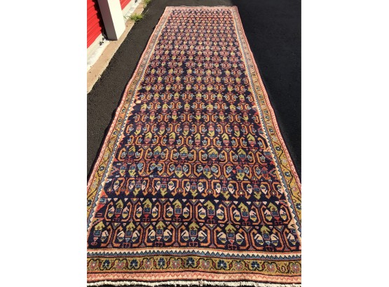 Sarouk, Hand Knotted Persian Rug Runner, 12 Fee 8 Inches By 3 Feet 7 Inches