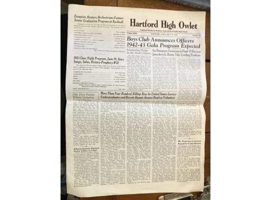 1949 HARTFORD HIGH OWLET Newspaper
