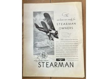Early 1900's MAGAZINE Tear Out That Features 'THE STEARMAN' AIRPLANE