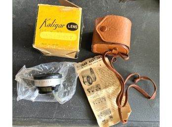 Vintage KALIGAR' AUX WIDE ANGLE SERIES V LENS With Paperwork And Leather Holder