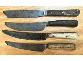 FOUR Old Wooden Handle Knives, Signed