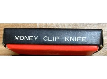 MONEY CLIP KNIFE, With Original Box, Image Of A Person In Canoe