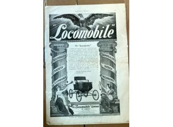 Early 1900's MAGAZINE  Tear Sheet Featuring The 'LOCOMOBILE'