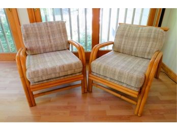 Pair Of Bamboo Chairs With Cushions