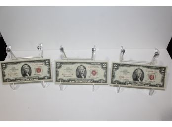 3- $2 Red Seal Bills Group 2 All 1963