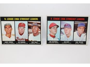 1967 Topps Baseball Strikeout Leaders AL & NL, Koufax Leads Majors