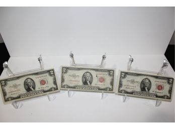 3 - $2 Red Seal Dollar Bills