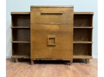 Mid Century Oriental Style Desk With Shelves & Cabinet
