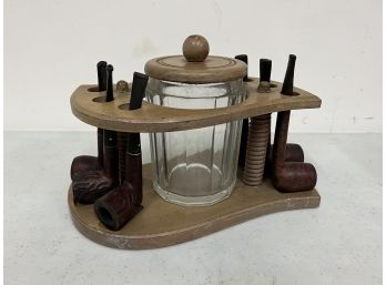 Vintage Wave Style Pipe Display Stand, Tobacco Jar & Pipe Collection