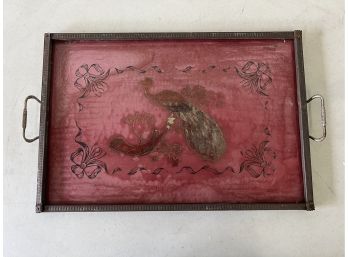 Vintage Serving Tray With Exotic Peacock Design