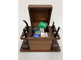 Vintage Matchbook Box & Pipe Display Stand With Tobacco Pipe Collection
