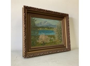 Beautiful Mountain Landscape Painting Inside An Ornate Frame