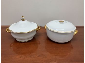 Pair Of White Porcelain Bowls With Golden Accents