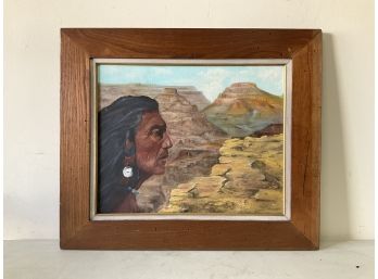 Kingsbury Signed Native American Indian Overlooking Mountains Painting