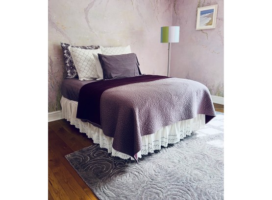 Full Size Kingsdowne Mattress Bed, Linens & Floor Lamp  (LOC W2)