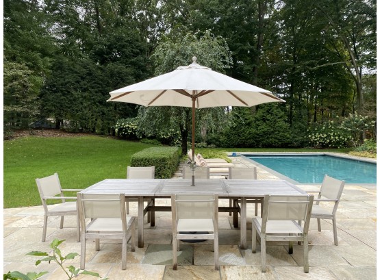 Outdoor Gloster Contemporary Teak Set Includes Dining Table, 8 Chairs, Umbrella & Stand  (LOC W2)