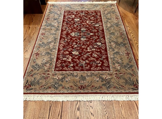 Gold & Burgundy Wool Area Carpet