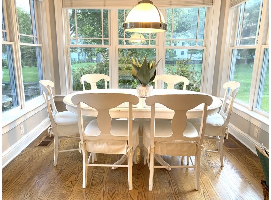 White Country Dining Table & Rush Seat Chairs  (LOC W1)