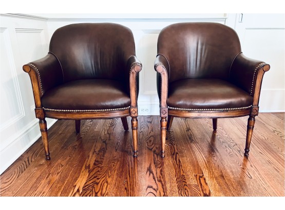 Pair Trouvailles Leather Side Chairs   (LOC W1)