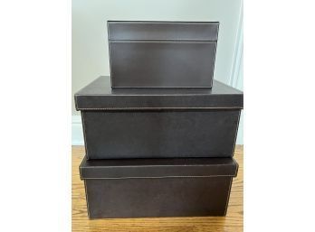 Set Three Crate & Barrel Leather Storage Boxes (LOC: W1)