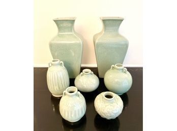 Pretty In Celadon / Seven Glazed Ceramic Vases  (LOC W2)