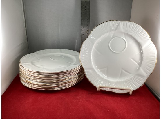 Large Group Of 11 Vintage Shelley Regency Saucer Plates Gold Rims Good Overall Condition