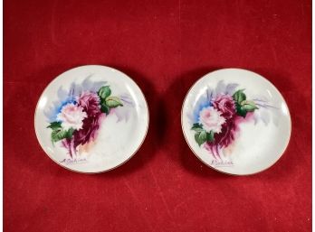 A Pair Of Vintage Hand Painted Trinket Dishes Made In Occupied Japan Signed A. Oskima Good Overall Condition
