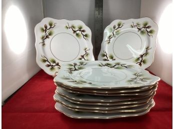Set Of 10 Vintage Narumi China Square Salad Plates Pine Cones Pine Branch Design Good Overall Condition Japan