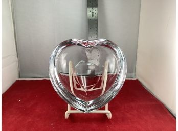Vintage Orrefors Sweden Crystal Heart Shaped Trinket Dish Heavy Signed Good Overall Condition