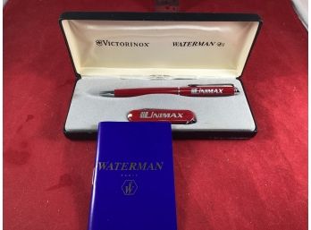 Vintage Victorinox And Waterman Unimax Pen And Knife Set In Original Box See Pictures